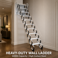 Escalier escamotable professionnel mural en acier au carbone, pliable manuellement, pour grenier, avec mains courantes