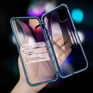 360 Volledige Bescherming Voor-en Achterkant Gehard Glas Magnetische Adsorptie Metalen Frame Privacy Telefoon Case Voor Iphone 13 Pro Max