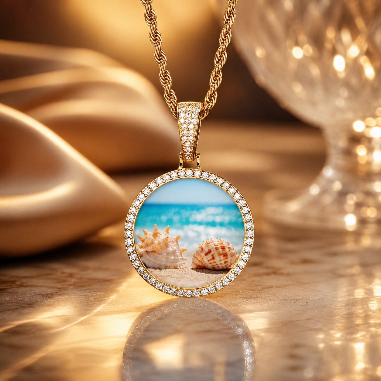 Golden small size pendant+24inch*3mm twisted chain