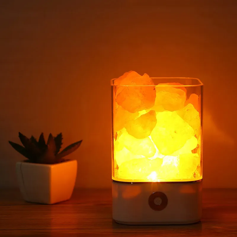 טבע אניון ההימלאיה קריסטל מלח לילה אור מנורת USB שינה מנורת שולחן צבעוני מנורה