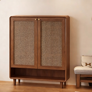 Armoire de rangement européenne moderne à 5 niveaux <span class=keywords><strong>en</strong></span> bois et <span class=keywords><strong>rotin</strong></span> pour chaussures, tiroir, peu encombrant, meubles de maison pour l'entrée et la vie - Product Image 3