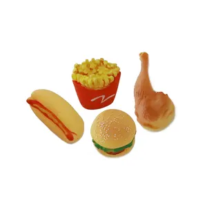 Novelty Vinyl Pet Toys Hamburger Hotdog French Fries Roasted Chicken Drumstick Squeaky Fast Food Dog Chew Toys