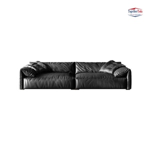 Sofá Seccional Negro Estilo Italiano, Diseño de Cojines Afelpados, Estructura de Madera Resistente, Estética Moderna y Minimalista para Espacios Habitables - Product Image 5