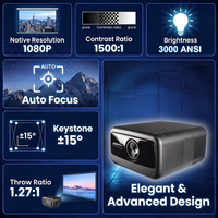 Projecteur Full HD 1080P 3000 Lumens ANSI, Projection Cinéma Maison 65-300 Pouces, Mise au Point Automatique, Correction Trapézoïdale, Android WiFi