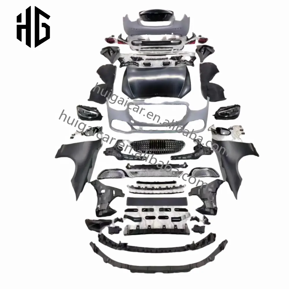 Upgrade to W223 PP Car Bodykit For Mercedes S class W221 to W223 Front Bumper Assembly Headlights Side Fenders Bonnet Body Kit