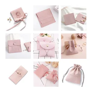 Custom Logo Velvet Suede Leather Microfiber Envelope Jewelry Pouch Necklace Ring Earring Bracelet Flap Packaging Pouch