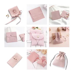 Biểu Tượng Tùy Chỉnh Nhung Da Lộn Da Sợi Nhỏ Phong Bì Đồ Trang Sức Pouch Vòng Cổ Bông Tai Vòng Đeo Tay Flap Bao Bì Pouch