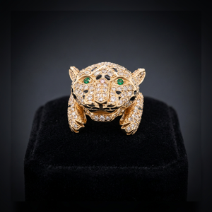 Anillo de Cabeza de Pantera con Diamante Natural de 4.00ct, Corte Brillante Redondo, en Oro de 14K, Estilo Hip Hop, de Lujo, Alta Calidad, Certificado IGI, para Mujer - Product Image 1