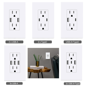 <span class=keywords><strong>Enchufe</strong></span> eléctrico moderno de 15A, <span class=keywords><strong>interruptores</strong></span> de pared de <span class=keywords><strong>dos</strong></span> bandas <span class=keywords><strong>con</strong></span> tres puertos de salida de carga rápida, enchufes y enchufes de estilo estadounidense - Product Image 6