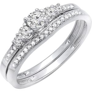 SGARIT custom Collection 0.45 Ctw Round Diamond Lab Grown Five Stone Engagement <b>Ring</b> <b>Set</b> For Women In 14K Solid <b>Gold</b> - Product Image 1