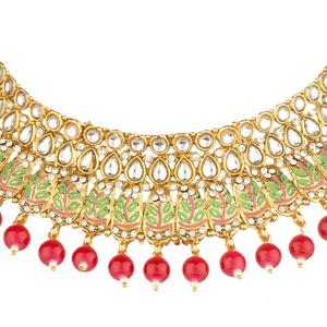 Ensemble de bijoux, collier et boucles d'oreilles, style indien, en cristal, Kundan, en plaqué or, Maangtikka, pour mariage, nouvelle collection - Product Image 2