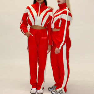Custom High Quality Women Zipper Windbreaker Jacket and Nylon Track Pants Joggers <b>Set</b> Lightweight <b>2</b> <b>Piece</b> Windbreaker Tracksuit - Product Image 1