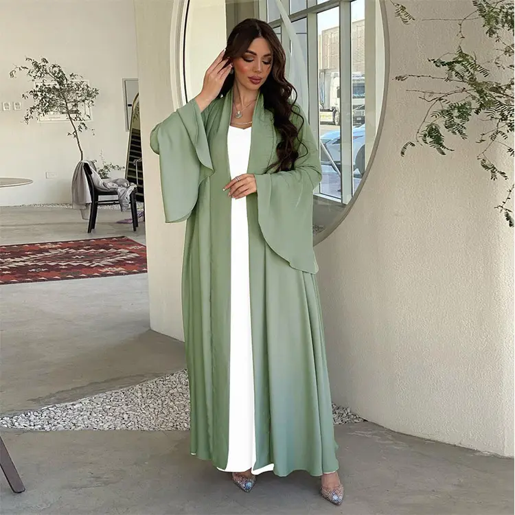 Manteau d'été modeste Robe musulmane pour femmes Robe islamique pour femmes Robe de kimono de Dubaï Abaya en satin ouvert sur le devant