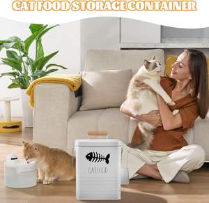 Récipient hermétique 6L en métal pour friandises pour chats Récipient pour aliments pour animaux de compagnie avec manche en bois pour croquettes et friandises - Product Image 6