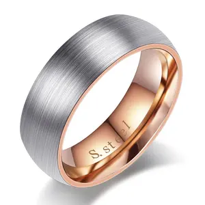 8mm Brushed Matt silver cross Rose Gold Ring For Men Simple Stainless Steel Rings Jewelry Women