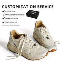 Chaussures pour hommes personnalisées, vintage, en cuir véritable, semelle épaisse, légères, respirantes, chaussures de course décontractées, baskets