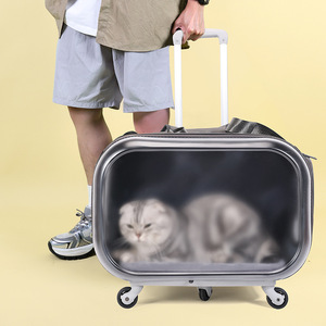 Cat carrier, portable, hand-held, shoulder-mounted, <b>trolley</b>-style pet carrier, spacious, comfortable, breathable, foldable, - Product Image 3