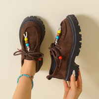 Nouvelles Mules compensées à lacets perlées colorées pour femmes, à semelle épaisse et plateforme, couleur unie, polyvalentes et tendance
