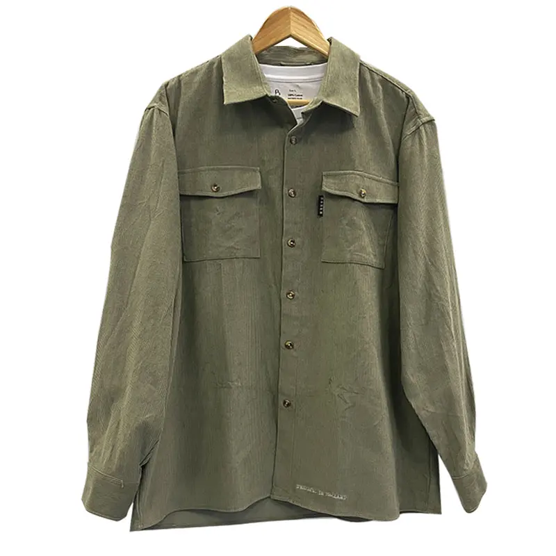 Customized oem design warm men's heavy cotton thick solid color regular fit corduroy casual shirt