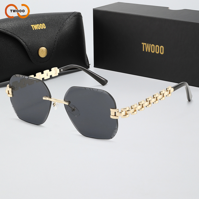 TWOOO T1748 Metal Texture Fashion Sunglasses Rimless Cut Edge Square Trendy Personality New Glasses Factory  Wholesale