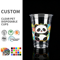 Gobelets jetables transparents en PET écologiques motif Panda mignon pour boissons froides (bubble tea, café, crème glacée) – Taille personnalisable