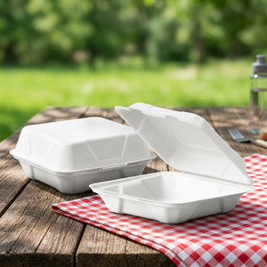 Caja de almuerzo biodegradable de bagazo, tipo clamshell, rectangular, desechable, con tapa, de 7 x 5 pulgadas, para llevar hamburguesas - Product Image 2