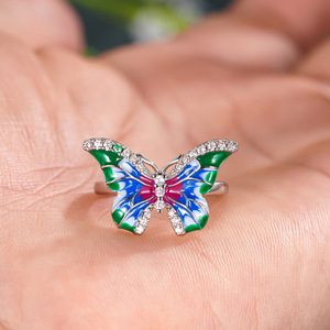 Set di Gioielli a Farfalla per Donne, Stile Pastorale, Collana Dipinta con Catena a O, Anello Moda per Vacanze in Foresta, Regalo di Gioielleria - Product Image 2