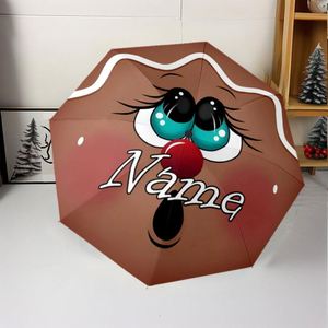 1 Parapluie pliant personnalisé avec visage de bonhomme en pain d'épices, sans MOQ, cadeau de vacances personnalisé, impression UV, commande unique, Payung Custom - Product Image 1
