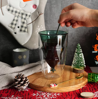 Tasse en verre borosilicate à double paroi LaKotto 280 ml, résistante à la chaleur, motif sapin de Noël, couche intérieure verte, compatible micro-ondes
