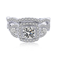 Lunxry bijoux de mariage 925 en argent Sterling double couche ronde taille brillante Moissanite bague en diamant pour les femmes