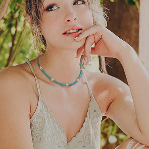 Collar de cuentas turquesas con perlas de imitación, cadena corta para clavícula, joyería hecha a mano, regalo para mujer, accesorio de moda - Product Image 3