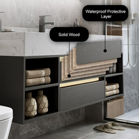 Ensemble de vanité de salle de bain moderne haut de gamme de style européen de 36 pouces George Group Meuble de salle de bain noir et blanc avec lavabo suspendu