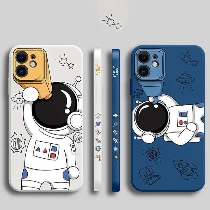 Cute Astronauts Cartoon 2D Print Silicone Phone Case Back Cover for iPhone 6 7 8 Plus X XR XS 11 12 13 14 Pro Max