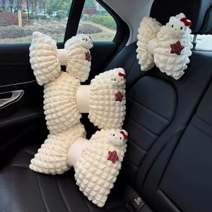 Coussin de dossier de siège auto mignon, appui-tête en peluche avec nœud, housse de volant, accessoire d'intérieur automobile pour l'été et les voyages - Product Image 2