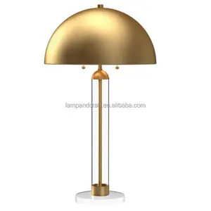 gold metal shade glass base table lamp with USB and power outlet linen shade and black base for Guestroom Bedroom Living Roo