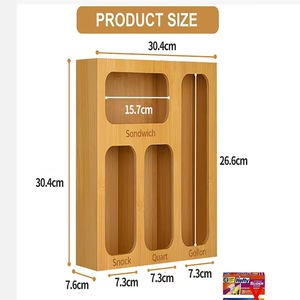 Organisateur de sacs de rangement pour aliments en bois avec quatre compartiments pour l'organisation des tiroirs de cuisine, couleur bois naturel rectangulaire - Product Image 3