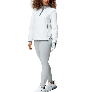 โรงงานโดยตรงผู้หญิง100% โพลีเอสเตอร์สีขาวประสิทธิภาพขนแกะครึ่งคอซิปเสื้อกันหนาวหมวก - Product Image 1