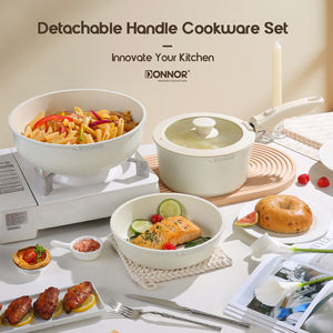 Expédition directe depuis les États-Unis, 5 pièces, ensemble de casseroles et poêles, revêtement antiadhésif en céramique, ensemble de batterie de cuisine <span class=keywords><strong>avec</strong></span> poignées amovibles et couvercles, compatible induction - Product Image 4