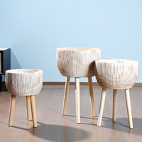 Offre Spéciale Maison Bureau Grand pot en bois support de ciment succulentes pot de fleur avec des jambes en bois pour la Décoration Intérieure
