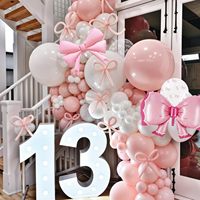 Ballon en aluminium en forme de nœud avec ballons pastel rose bébé, blanc et transparents pour les fournitures de fête sur le thème du nœud pour filles, princesses et femmes, anniversaires