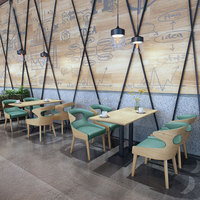 Ensemble de salle à manger moderne 5 pièces - Chaises à cadre en bois avec coussin turquoise + Table carrée pour café/restaurant