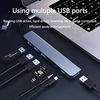 Großhandel 8-in-1 USB-C Hub mit 3,5mm Audio-Buchse Doppelstecker Aluminium Multiport USB 3.0 Adapter SD TF Splitter Dockingstation