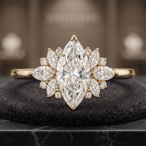 Anillo de Compromiso de Lujo con Diamantes Cultivados en Laboratorio, Corte Marquise, Chapado en Oro de 14K, Oro Rosa, Halo Floral, Anillo de Novia, Joyería Fina - Product Image 2