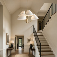 Lustre multi-lumières de style classique américain, abat-jour conique en tissu élégant, lampe suspendue, luminaire de plafond de luxe pour villa