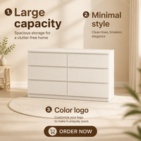 Coffre de rangement en bois à 6 tiroirs, style nordique, blanc brillant, design européen moderne, meubles pour la maison, salon, appartement, salle à manger, vin