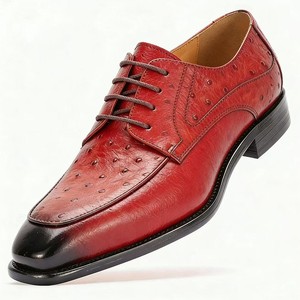 Chaussures habillées Oxford pour hommes en cuir véritable à bout pointu, à lacets, motif autruche rouge, toutes saisons, pour mariage et occasions formelles - Product Image 1
