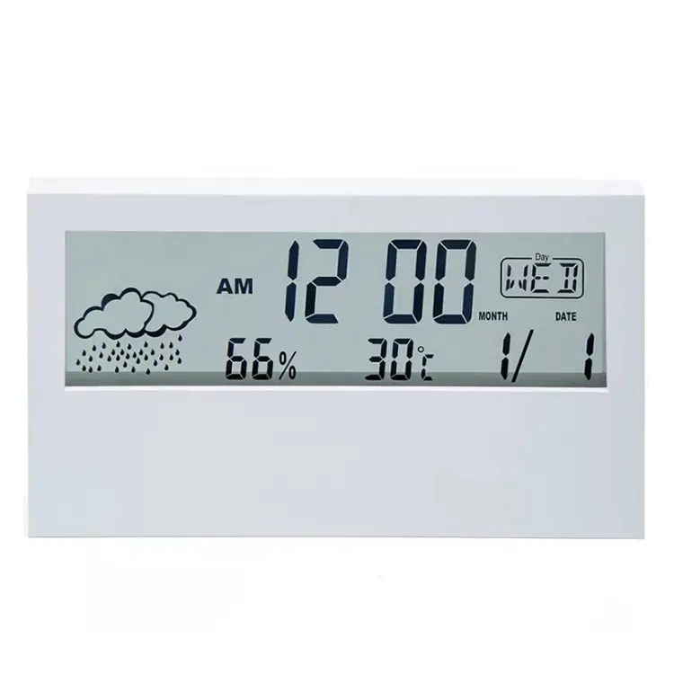Modern basit masaüstü ev şeffaf LCD ekran elektronik dijital alarmlı saat saat hava durumlu saat