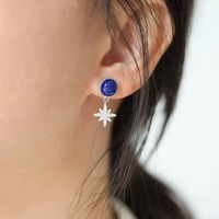 Boucles d'oreilles pendantes Polaris vintage en alliage et pierre naturelle, plaquées or 18 carats, motif étoile, bijoux célestes élégants pour les soirées