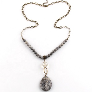 Donne Festival regalo moda gioielli bohémien 8mm pietra naturale 6mm cristallo vetro <span class=keywords><strong>rosario</strong></span> catena goccia collana pendente in pietra - Product Image 4