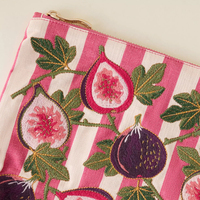 Sac cosmétique en coton personnalisé en gros, pochette brodée exquise à rayures pêche sur mesure